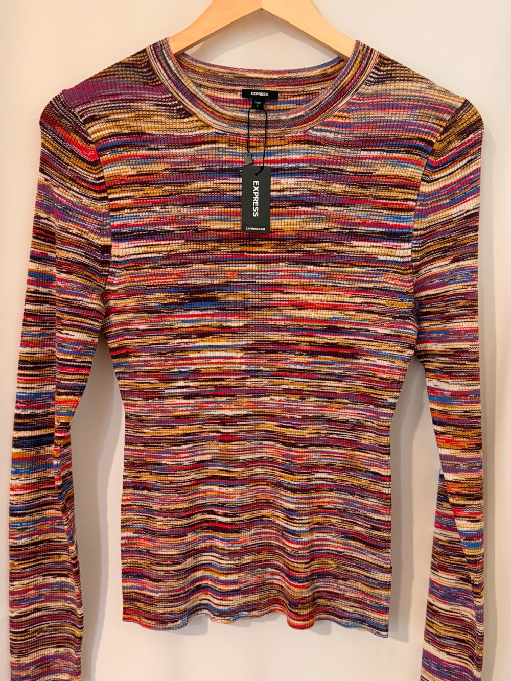 Express Multicolor Striped Ribbed Long Sleeve Tee L